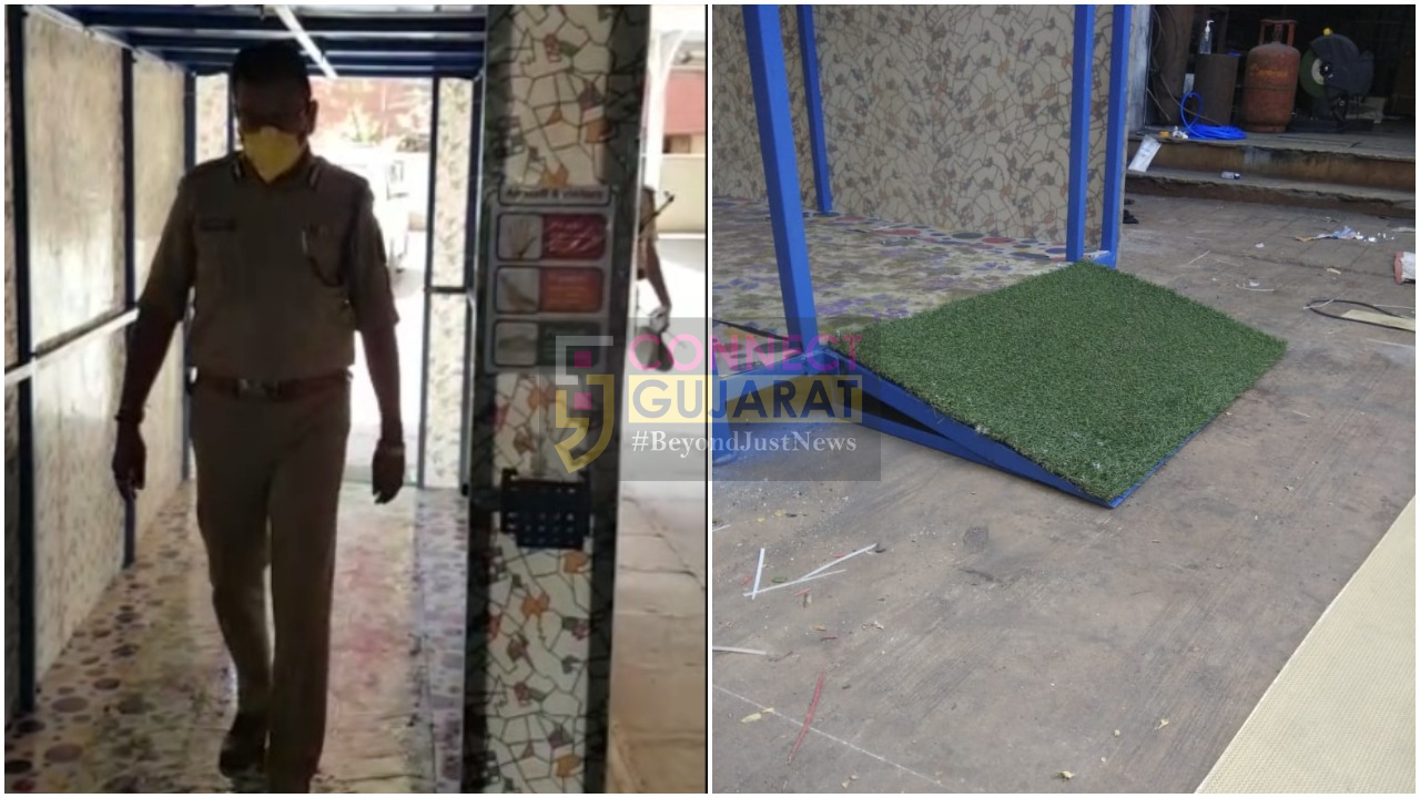 Disinfection shower unit system installed at Police Bhavan in Vadodara
