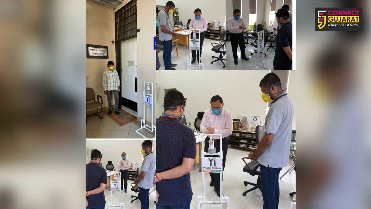 Touchfree Sanitizer installed at VMC office by CII Young Indian Vadodara