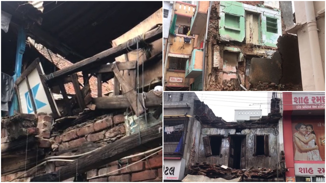 Three buildings caved in following heavy rains in Vadodara