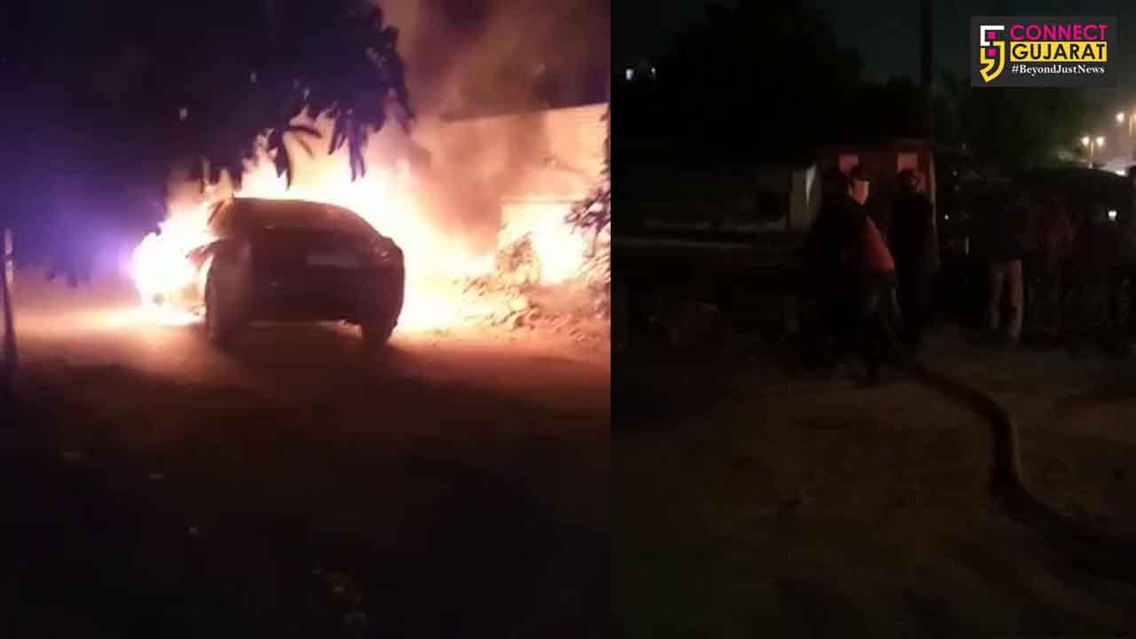 Luxury car caught fire in Vadodara