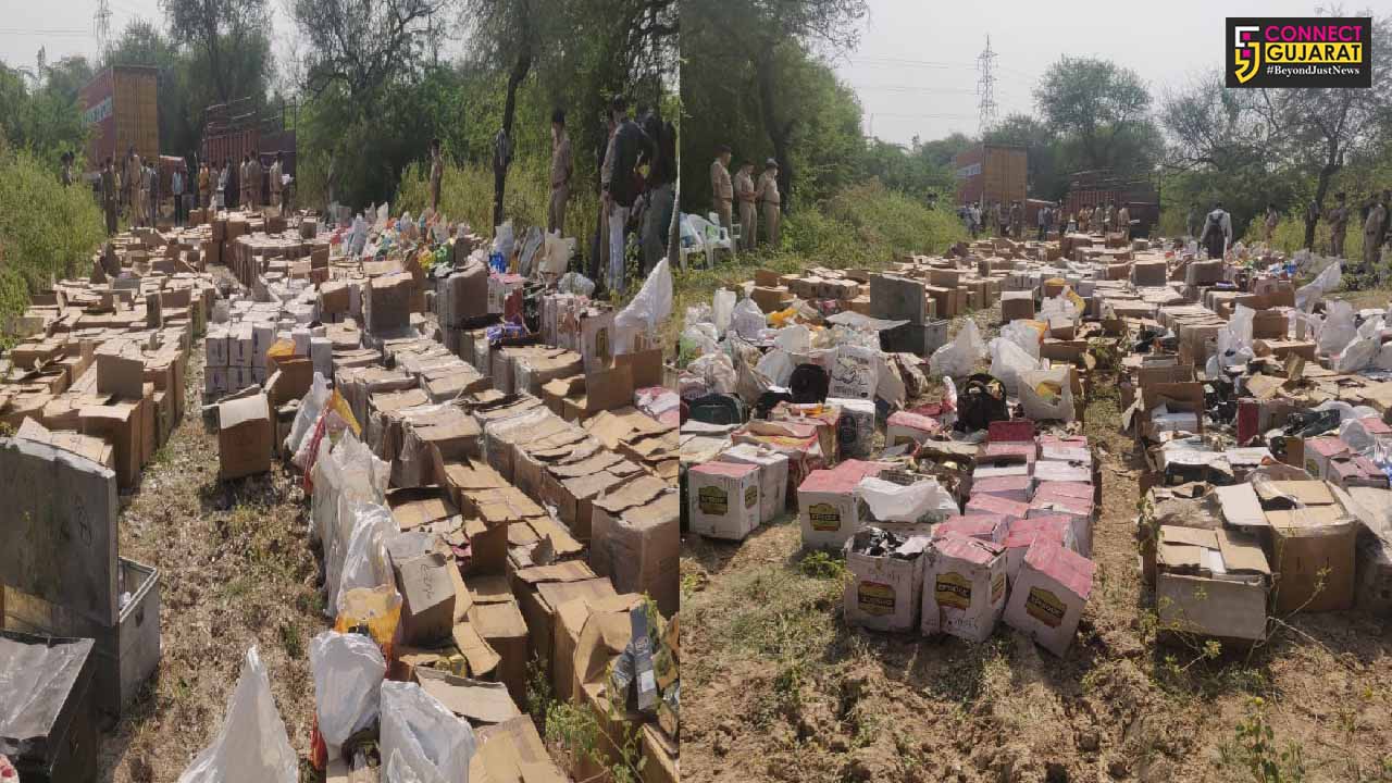 Vadodara police destroyed liquor bottles worth around one crore on Wednesday