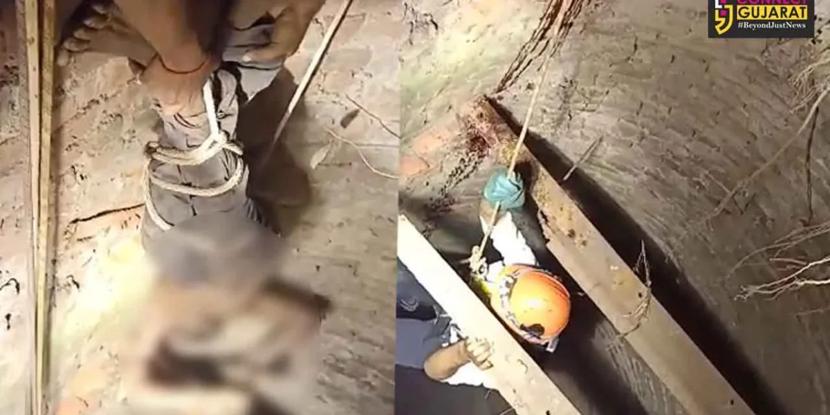 Vadodara fire brigade team rescued a person fell inside a deep well near Karjan