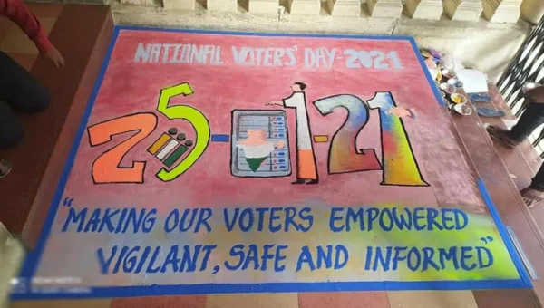 Celebration of 11th National Voters’ Day with exhibition of Voter Awareness Rangoli