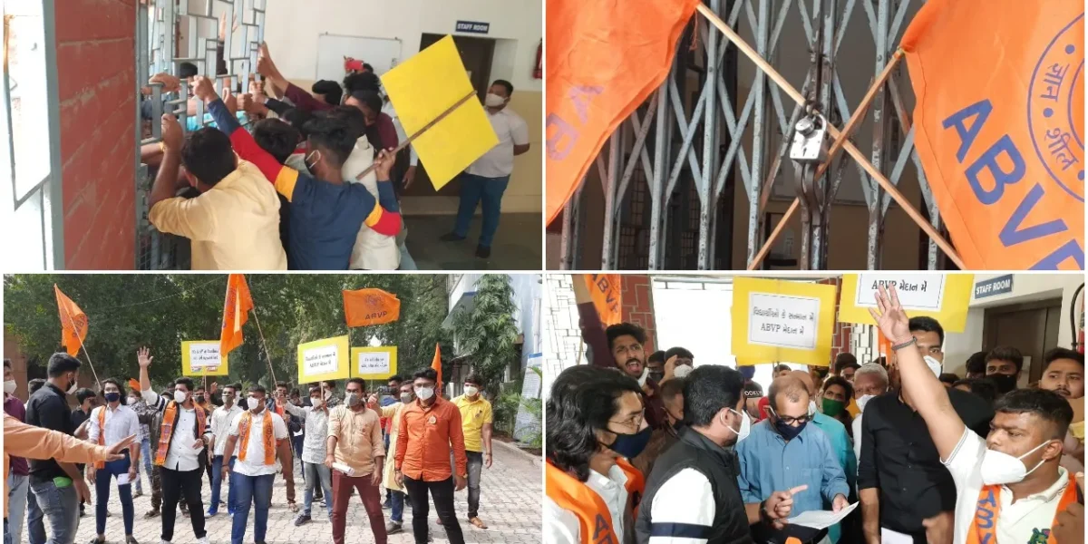 ABVP locked Commerce faculty demanding 50% reduction of course for students