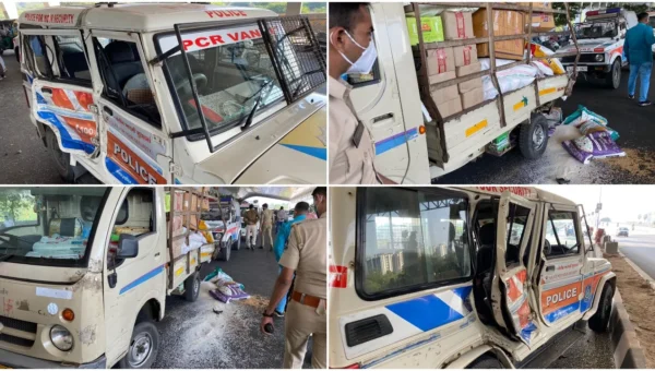 Accident between police PCR and tempo in Vadodara
