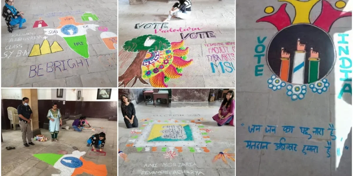 Rangoli competition for voting awareness in educational institutes of Vadodara