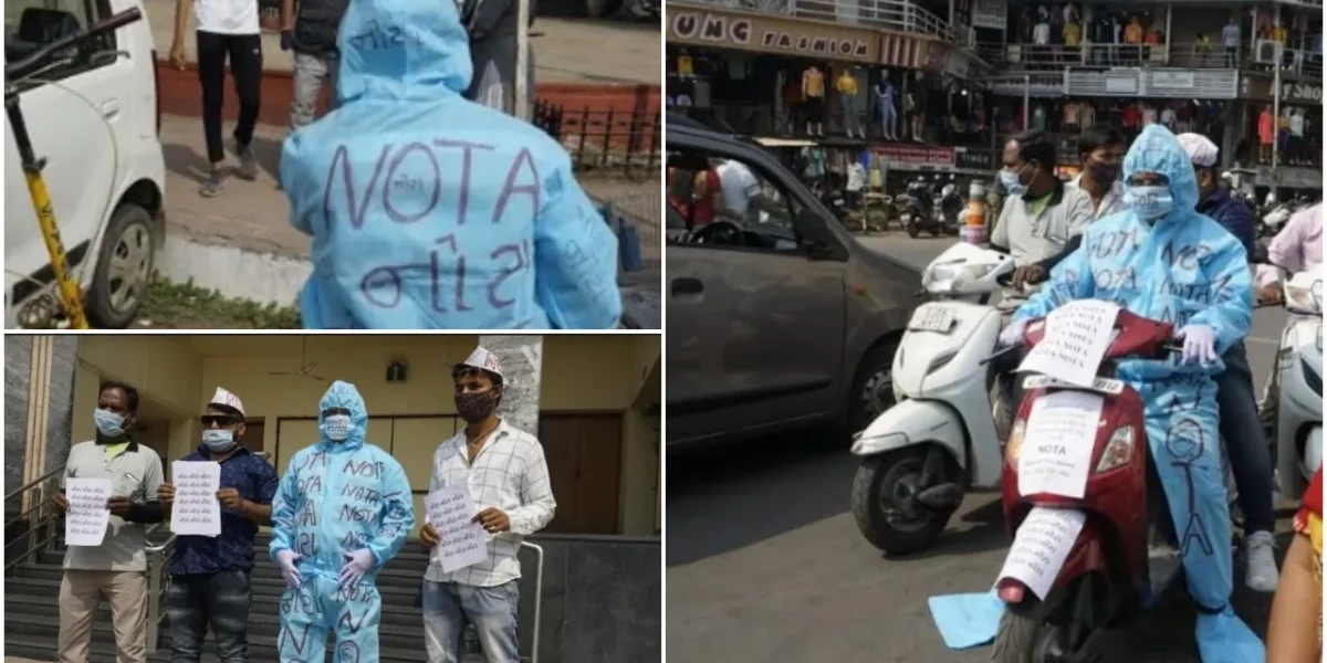 Social activist Atul Gamechi spread NOTA awareness wearing PPE kit in Vadodara