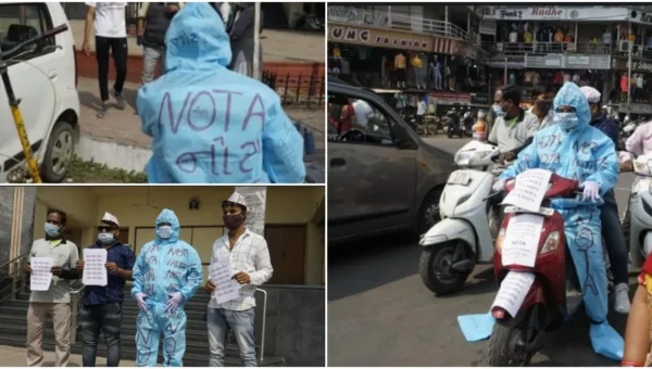 Social activist Atul Gamechi spread NOTA awareness wearing PPE kit in Vadodara