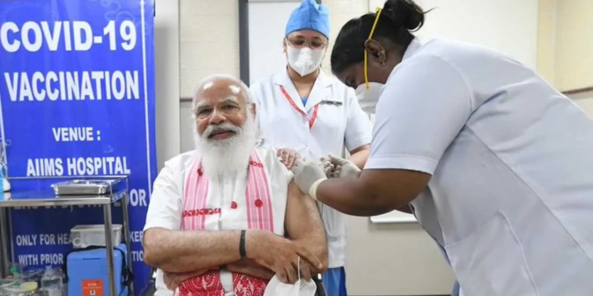 PM Narendra Modi vaccinated for corona virus in AIIMS