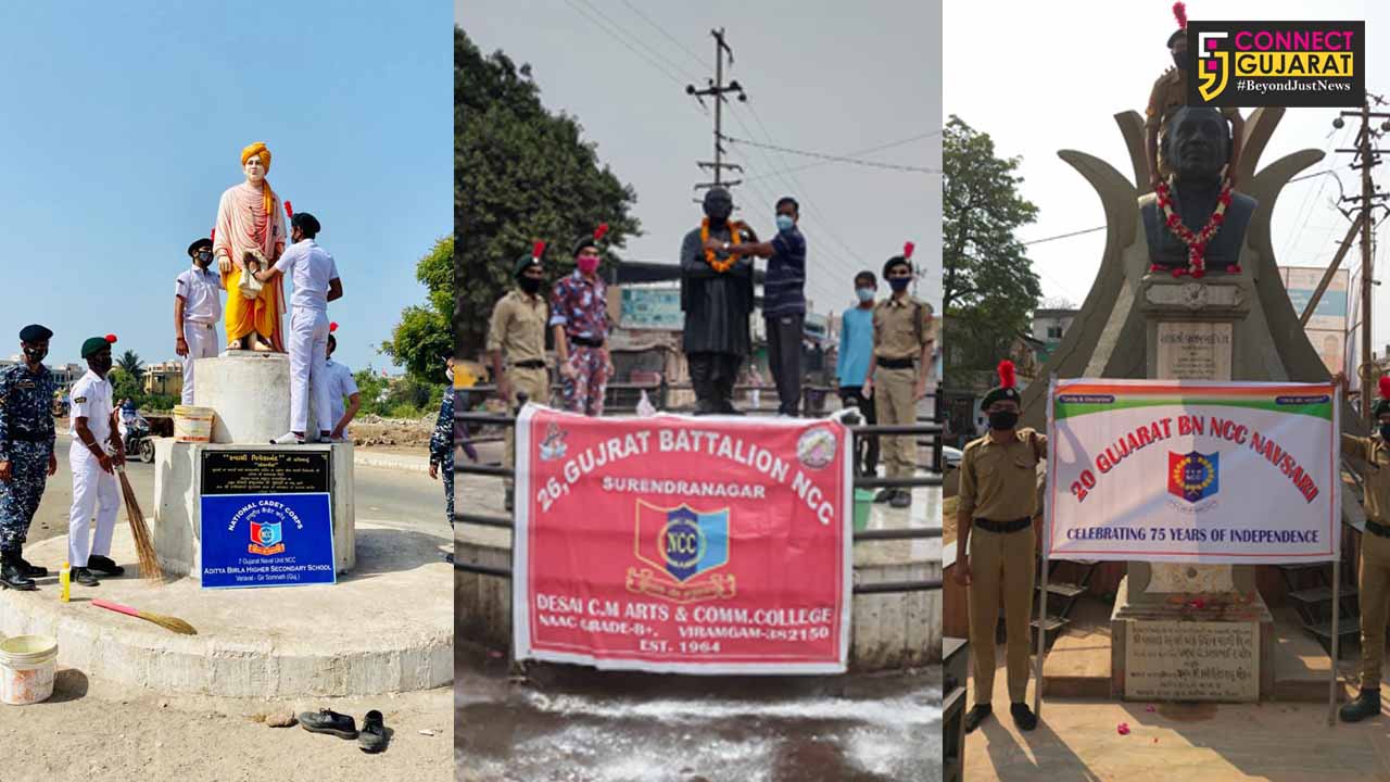 NCC cadets of Gujarat Directorate undertake cleanliness drive of statues to celebrate 75 years of Independence