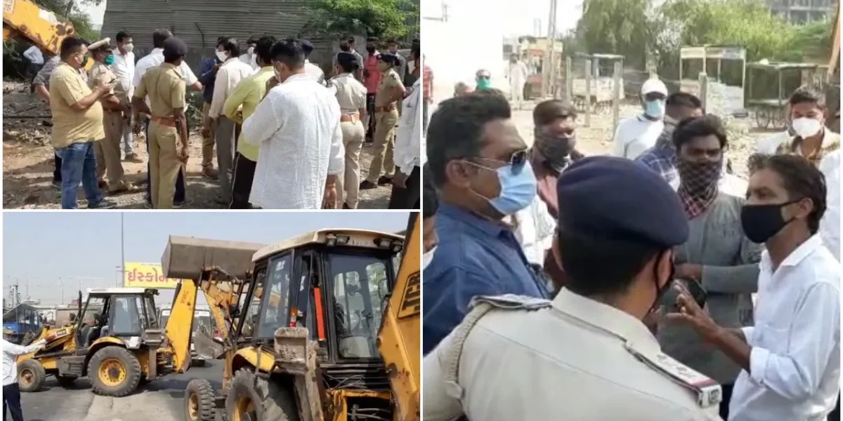 Heated arguments between encroachment team and locals at Kapurai crossing in Vadodara