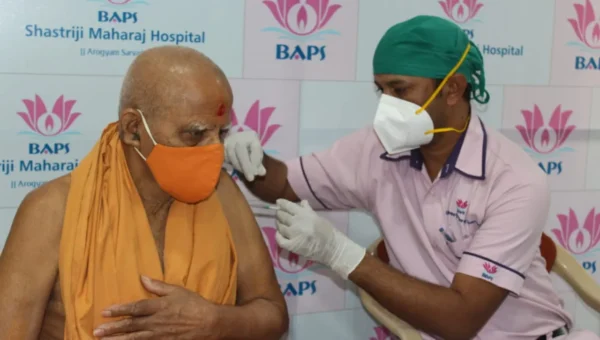 Eleven saints, including 80-year-old Dev Swarup Swami have been vaccinated against corona at Atladara temple