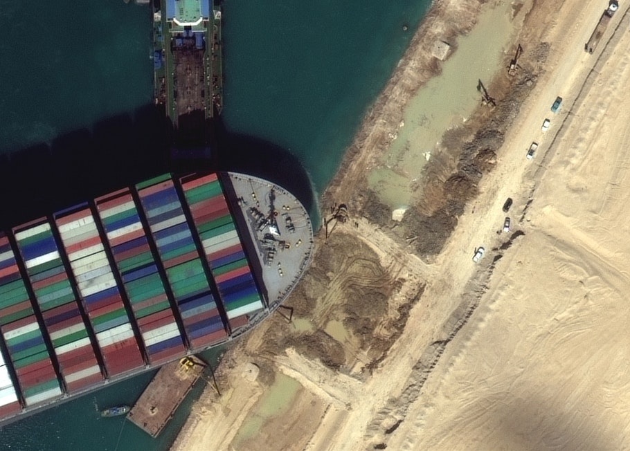 Giant container ship MV Ever Given stuck in Suez Canal ‘partially refloated’