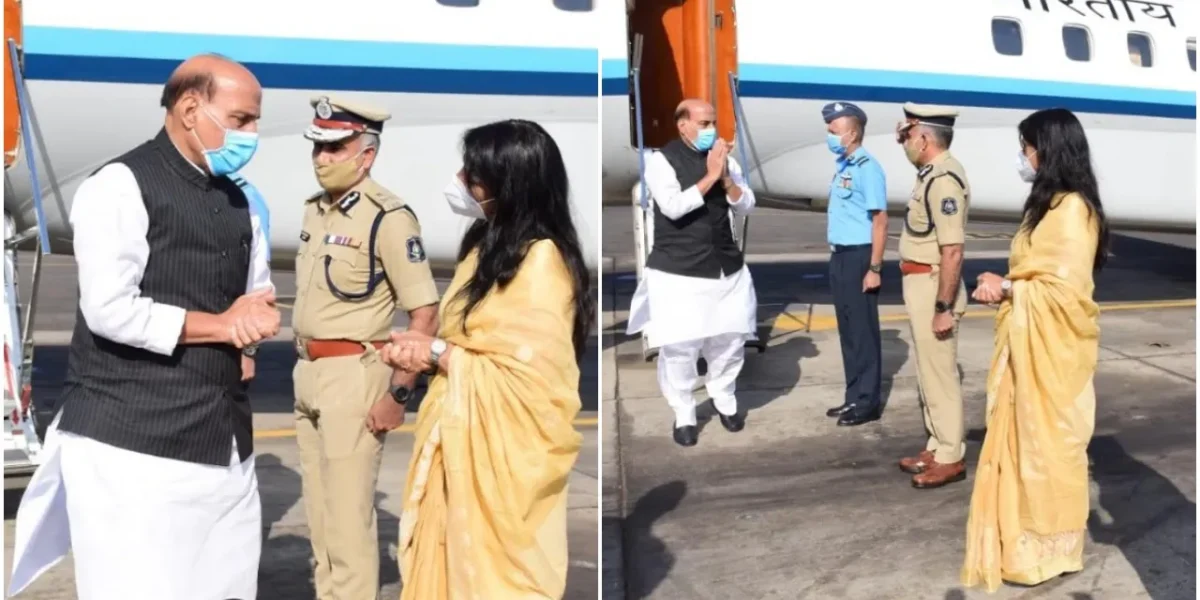 Defence Minister welcomed by District Collector and senior officers of the Army and Police at Vadodara airport