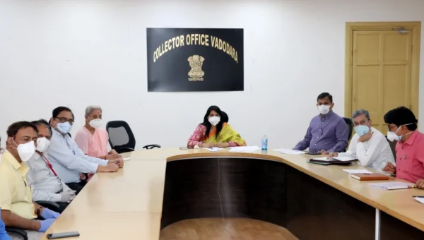 District Collector and IMA Vadodara office bearers interact with CM through video conference