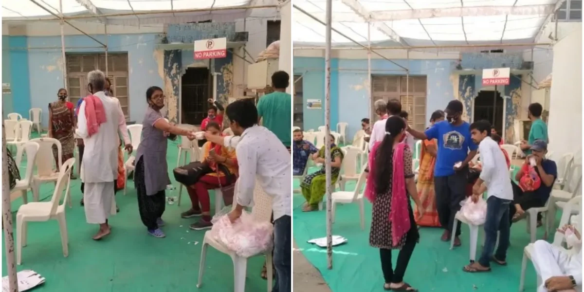 Sitting facility for relatives of patients outside Corona ward in SSG Vadodara