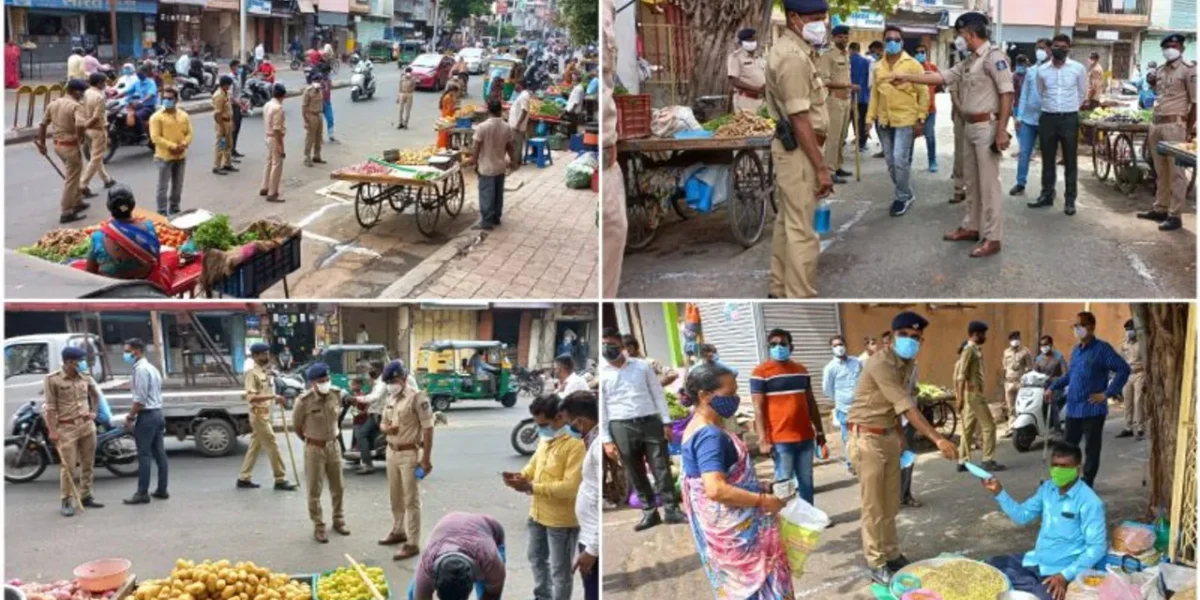 Vadodara police and corporation team spread awareness of covid guidelines in vegetable markets in city police station area