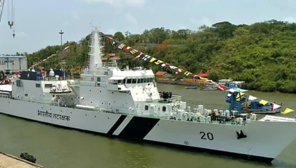 Commissioning of offshore patrol vessel ICGS Sajag at Goa