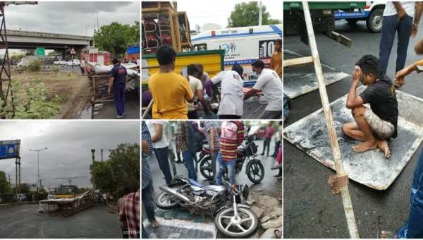 Father son injured after hoarding fell on them in Vadodara