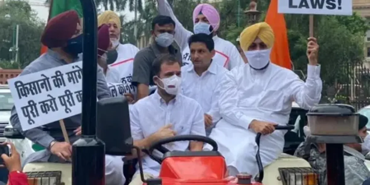 Rahul Gandhi reaches Parliament on tractor in protest against farm laws