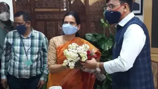 New Health Minister Mansukh Mandaviya arrives to assume office, in New Delhi