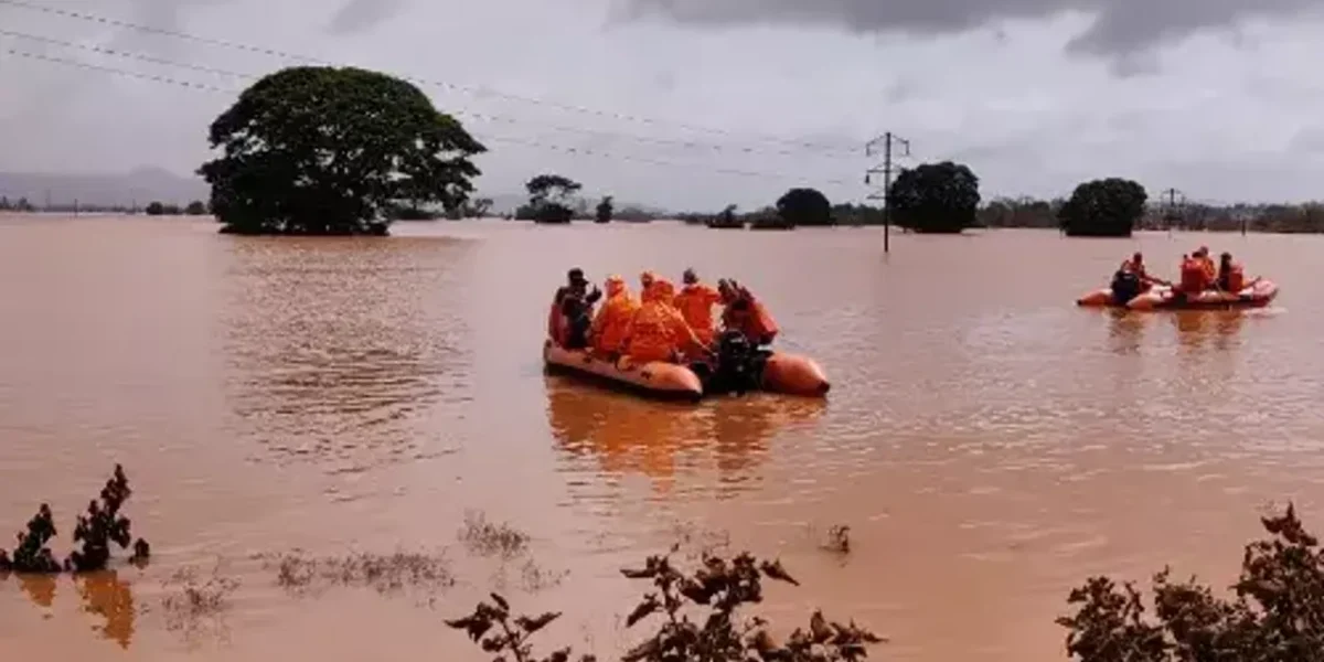 Vadodara NDRF troopers helped evacuate people from two flood-hit villages in Maharashtra
