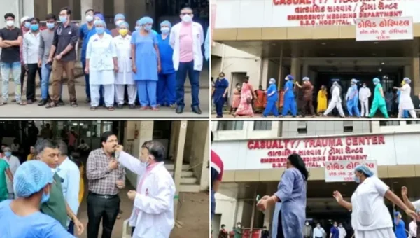 Hospital staff of SSG Vadodara play garba after not a single patient of Corona was admitted to the hospital during the last 24 hours