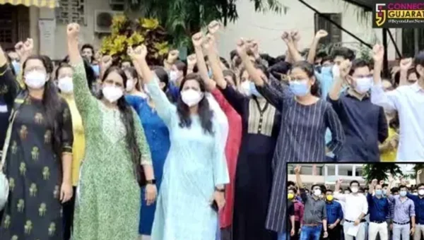Doctors at SSG Vadodara continue their strike and took out a rally inside the campus