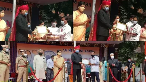 Three employees of 108 felicitated by home minister on Independence Day for their services during corona