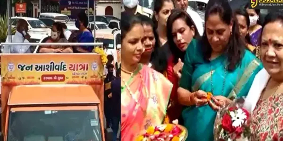 Surat MP and Union state minister Darshanaben Jardosh visited Vadodara during the Jan Ashirwad Yatra