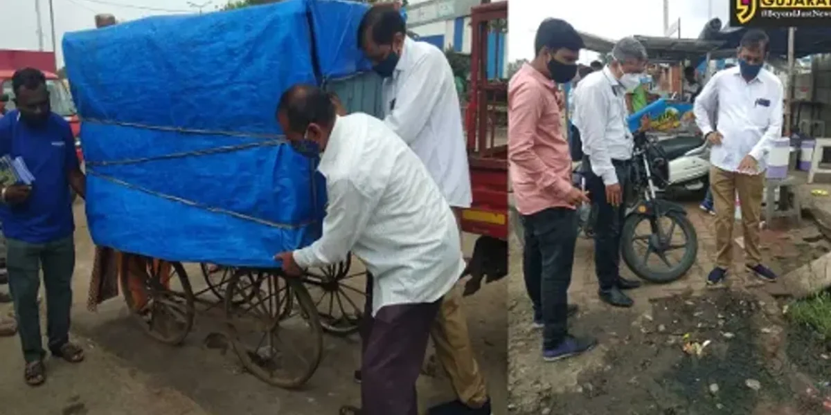 Innovative approach by Vadodara Municipal Corporation as officers on foot remove haphazardly parked vehicles and larries in Vadodara