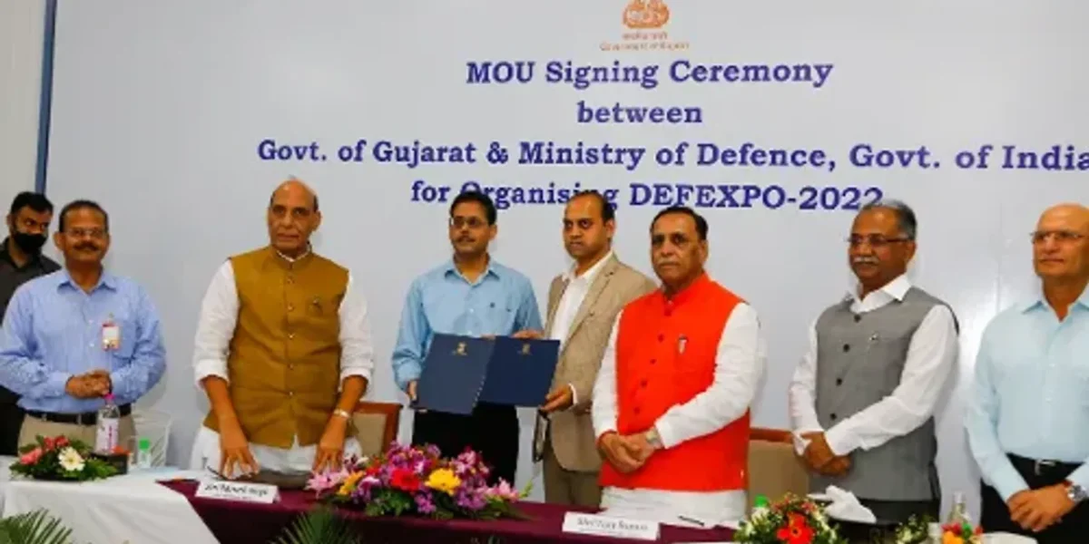 Defence Minister Rajnath Singh reviews Defence Expo 2022 preparedness at Kevadia in Gujarat