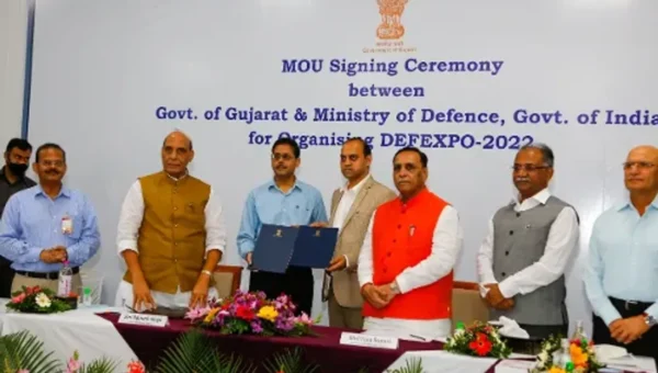 Defence Minister Rajnath Singh reviews Defence Expo 2022 preparedness at Kevadia in Gujarat
