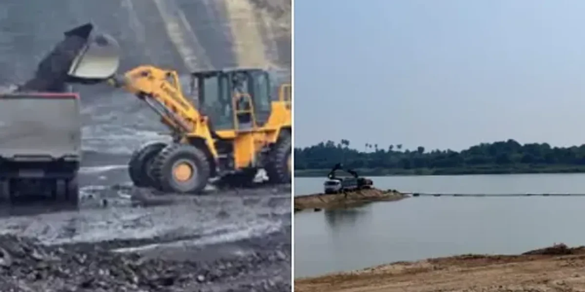 Department of Mines and Minerals caught unauthorized excavation and transportation of plain sand on the banks of Narmada in Sayer
