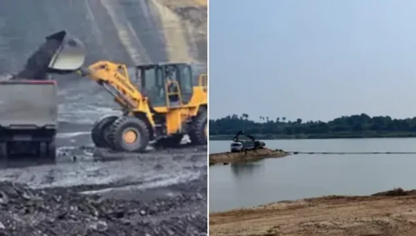 Department of Mines and Minerals caught unauthorized excavation and transportation of plain sand on the banks of Narmada in Sayer