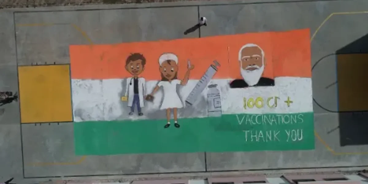 Thank you gesture from Vadodara school to PM Narendra Modi for achieving 100 crore vaccination