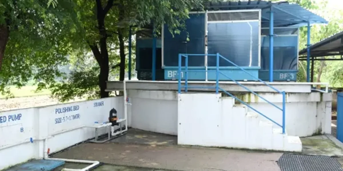 Solar based bio filter plant installed at Khanderavpura to purify waste water and make it useful for agriculture