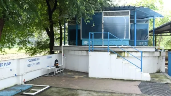Solar based bio filter plant installed at Khanderavpura to purify waste water and make it useful for agriculture