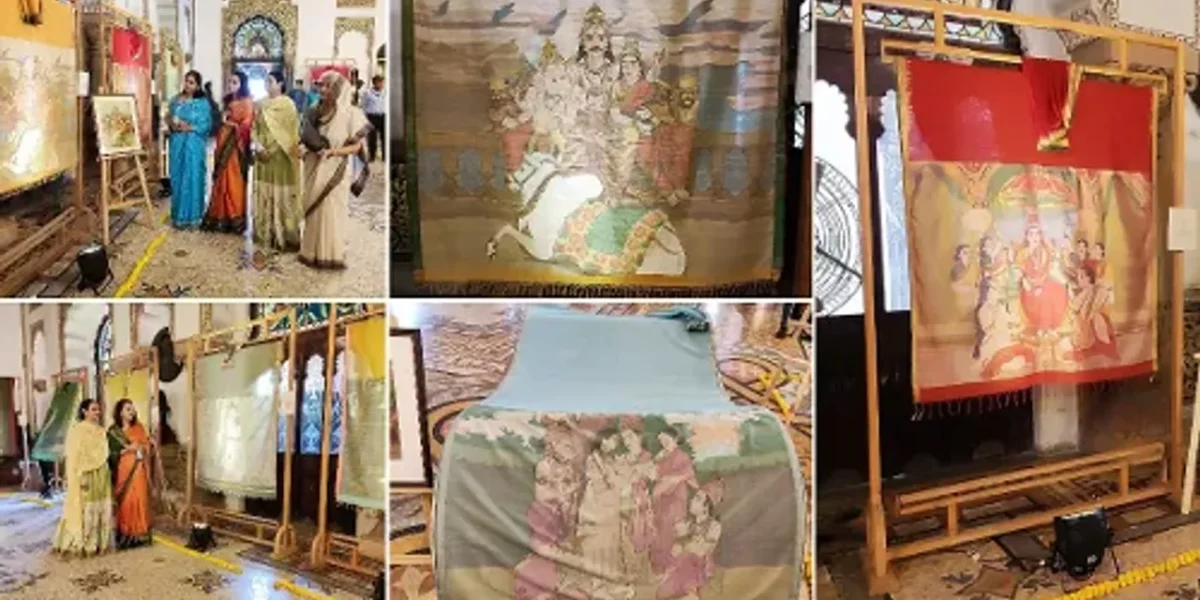 Exhibition of 34 paintings of Raja Ravi Varma on pallus of hand woven saris at Darbar Hall