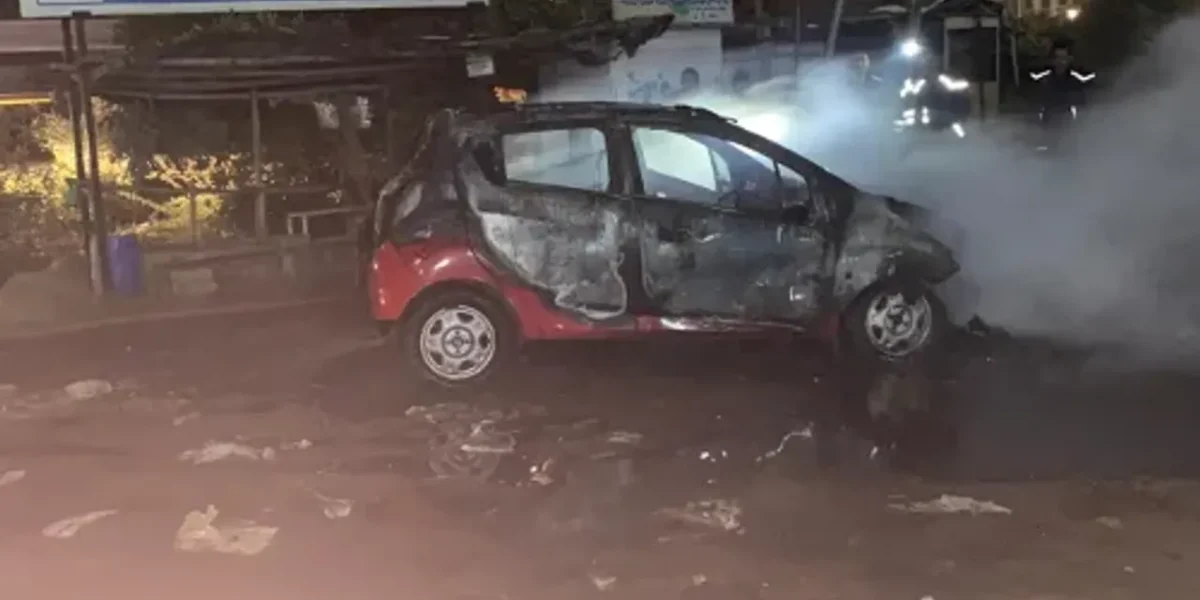 A couple and their son had a close shave after their car went on fire near Tarsali Bypass bridge