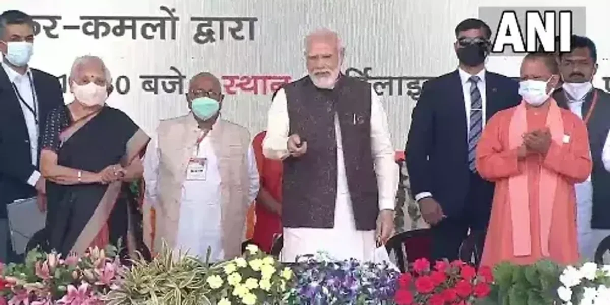 PM Narendra Modi inaugurates AIIMS and a fertiliser plant in Gorakhpur, Uttar Pradesh, and declares that the “double engine govt works at double speed.”
