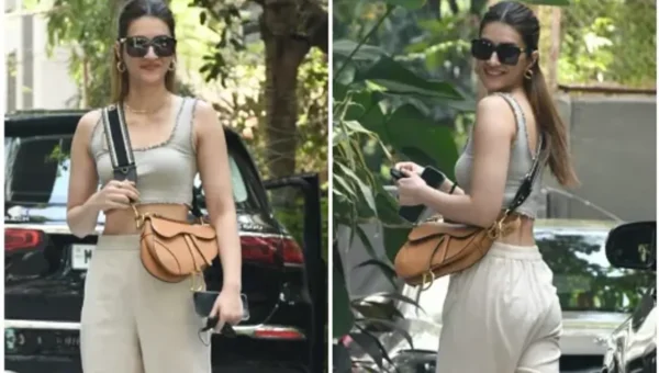 Kriti Sanon aces the street style look in tonal crop top and pants with a Dior saddle bag