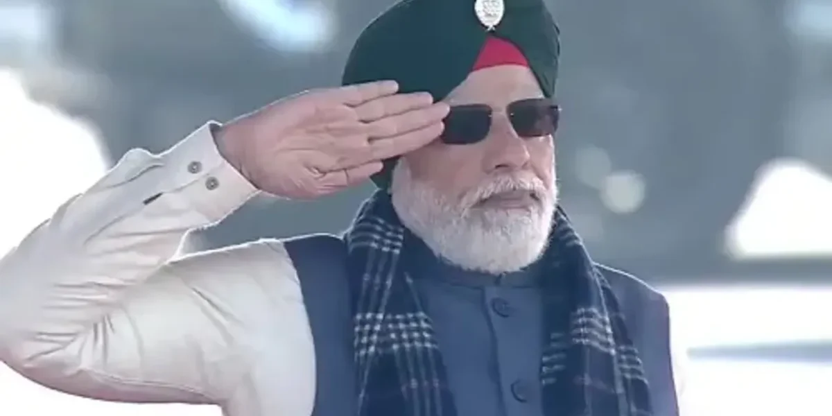 PM Narendra Modi inspects the Cariappa Ground’s ‘Guard of Honour’