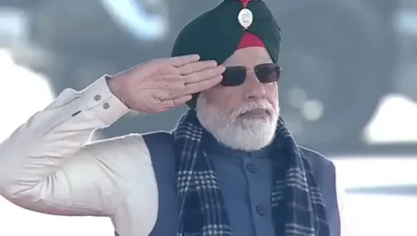 PM Narendra Modi inspects the Cariappa Ground’s ‘Guard of Honour’