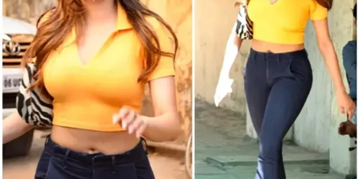 Jahanvi Kapoor keeps her OOTD simple yet bright in yellow with a crop top & bootcut jeans