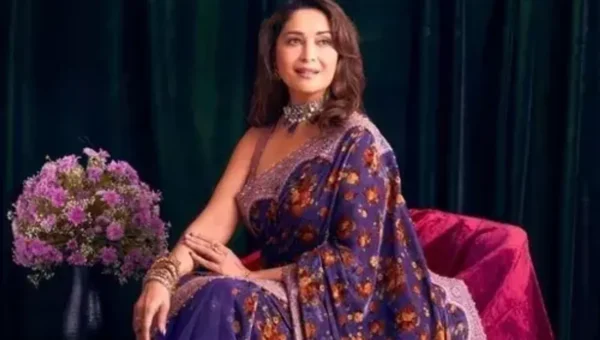 Madhuri Dixit in a 1 lakh jamuni velvet saree proving her the most beautiful woman on the planet