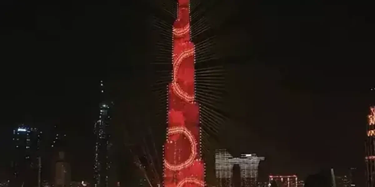 The Burj Khalifa in Dubai lights up in celebration of the Chinese New Year in 2022