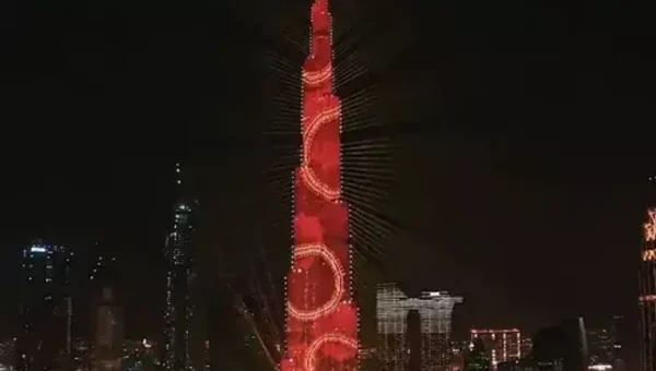 The Burj Khalifa in Dubai lights up in celebration of the Chinese New Year in 2022