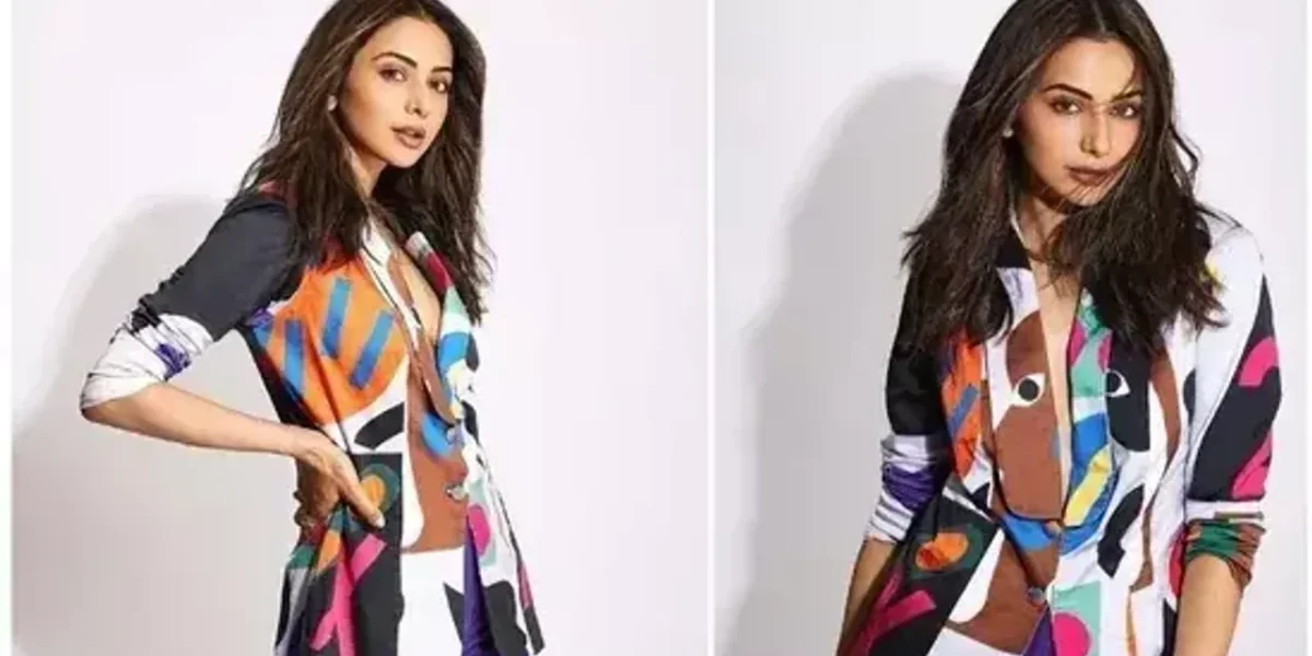 Rakul Preet keeps it fashionable this spring in oversized multi-coloured blazer, bootcut trousers