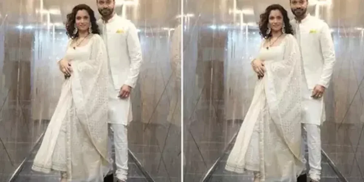 Ankita Lokhande twins with Vicky Jain in traditional white ensemble